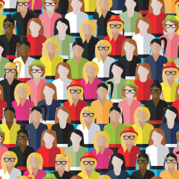 Illustration of rows and rows of diverse women's torsos.