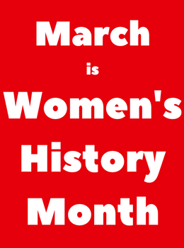 Sign reading March is Women's History Month in white letters on red background.