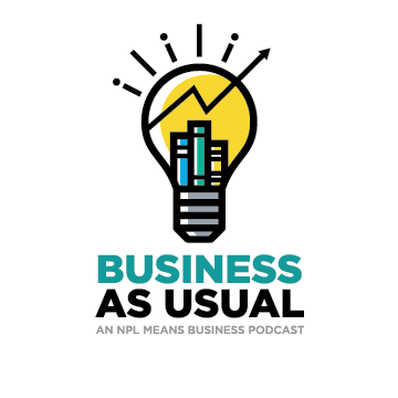 Logo. "Business as Usual" underneath light bulb design.