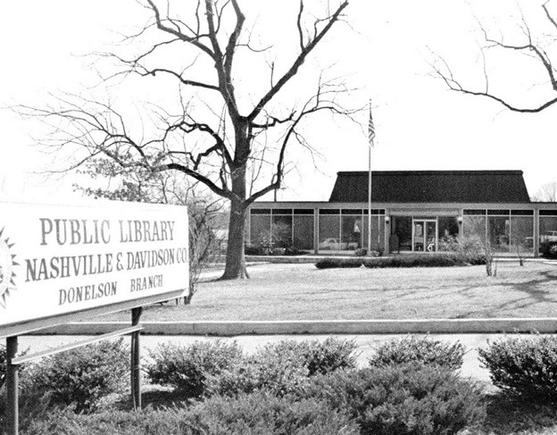 Black and white historical photo of the donelson branch from 1966