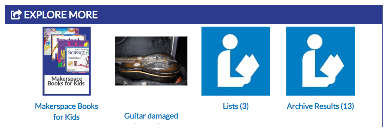 Four image thumbnails on a website banner include a book cover, a photo of people, and two identical blue icons of a person reading.