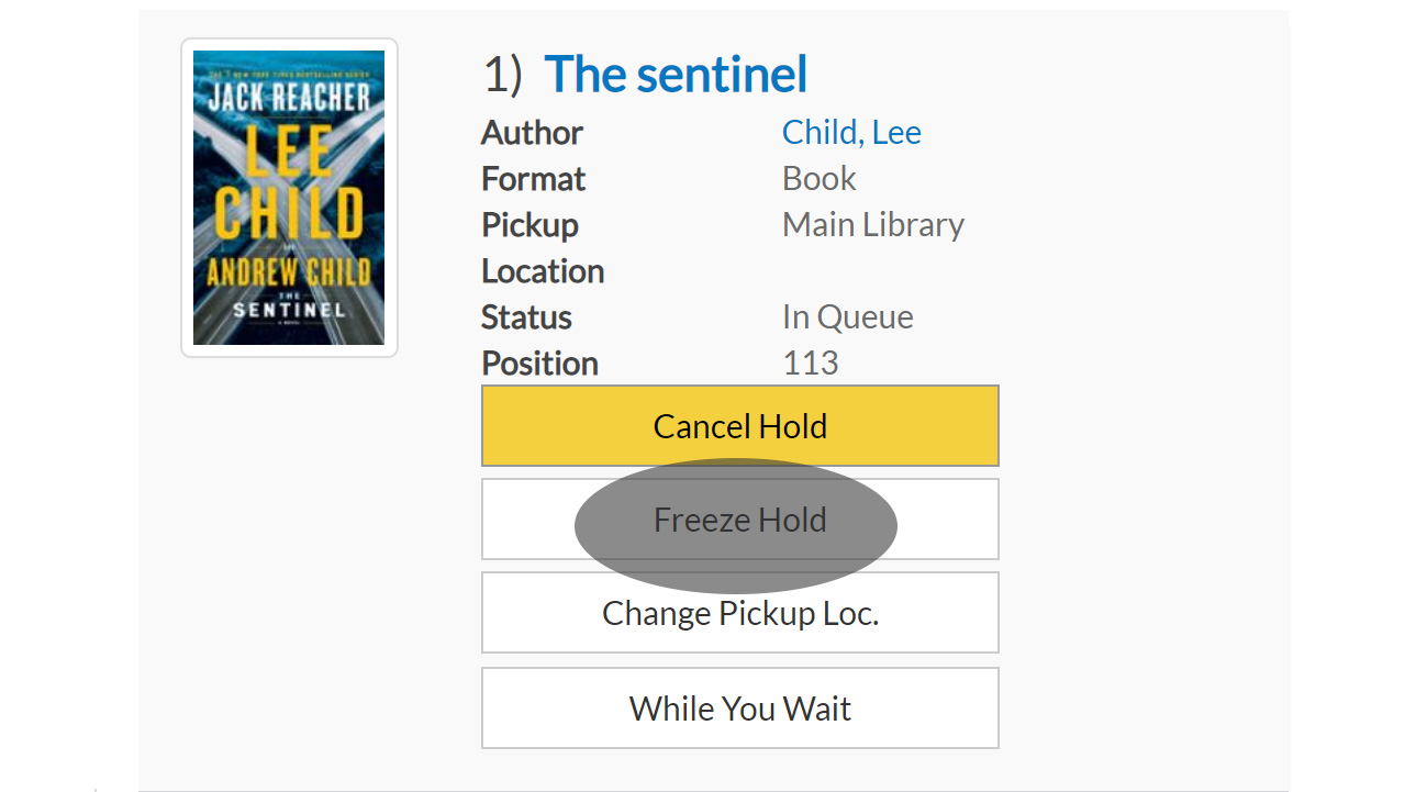 Screenshot showing how to freeze a hold. 