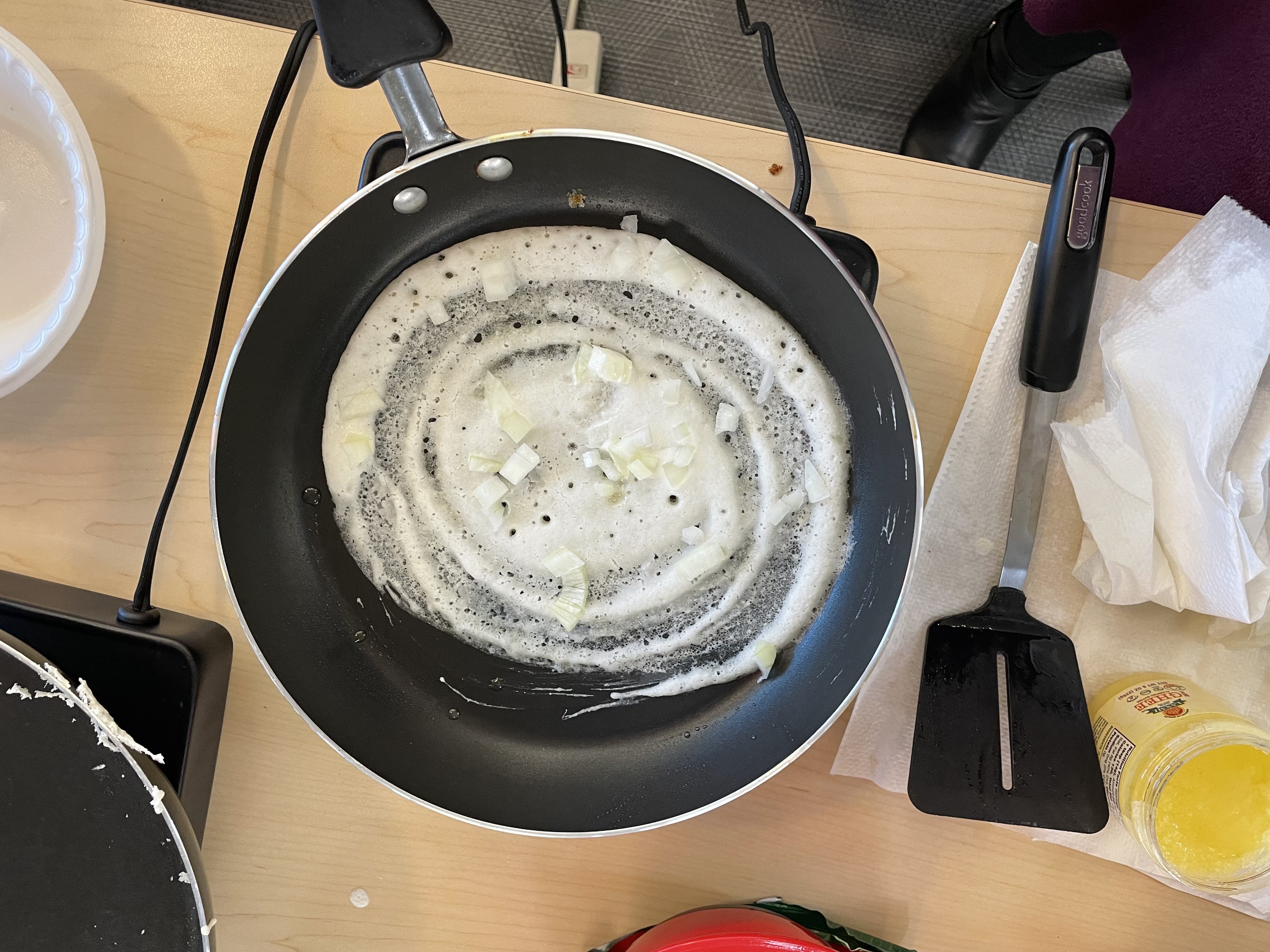 Frying pan with melting butter. 