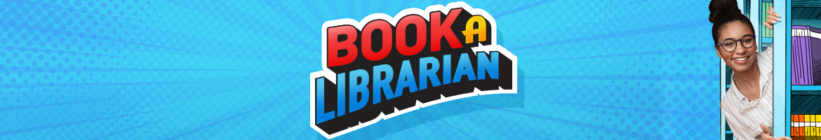 Book a Librarian logo on a blue background.