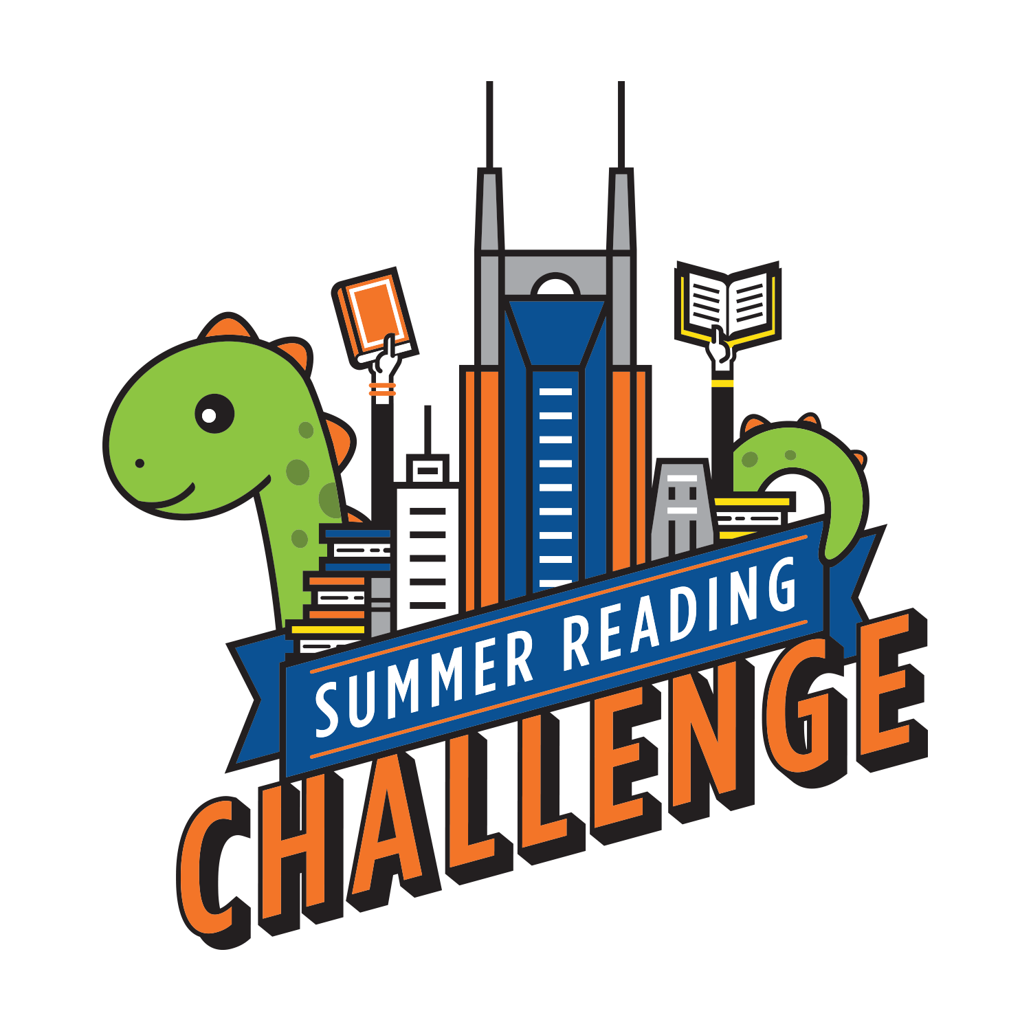 NPL Summer Reading Challenge Logo with Dinosaur 