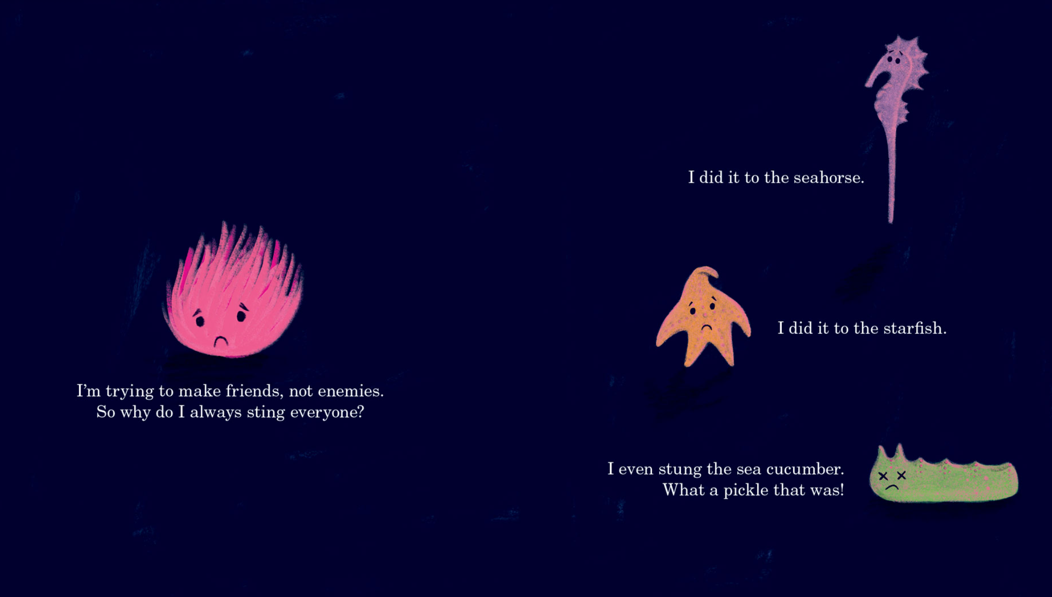Illustration. Sea Creatures holding discussion.