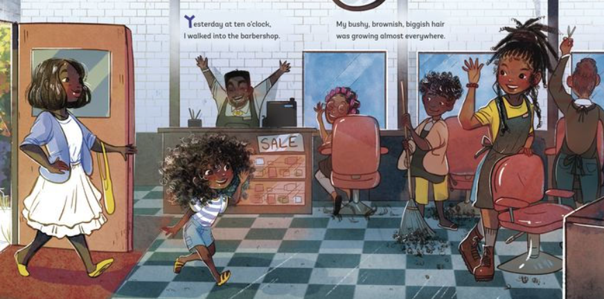 Illustration. Black-owned babershop scene.