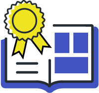 Illustration of a yellow ribbon on an open book.
