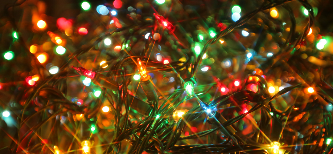 Christmas lights in rainbow colors.