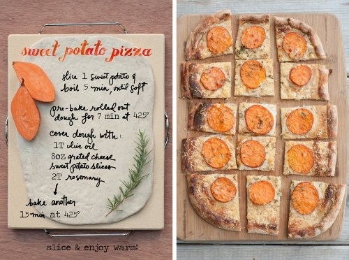 Sweet potato pizza with recipe for how to make it.