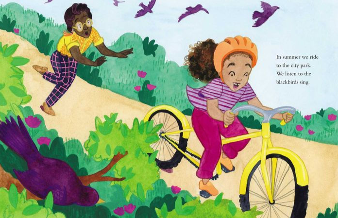 Caregiver runs after child on bike