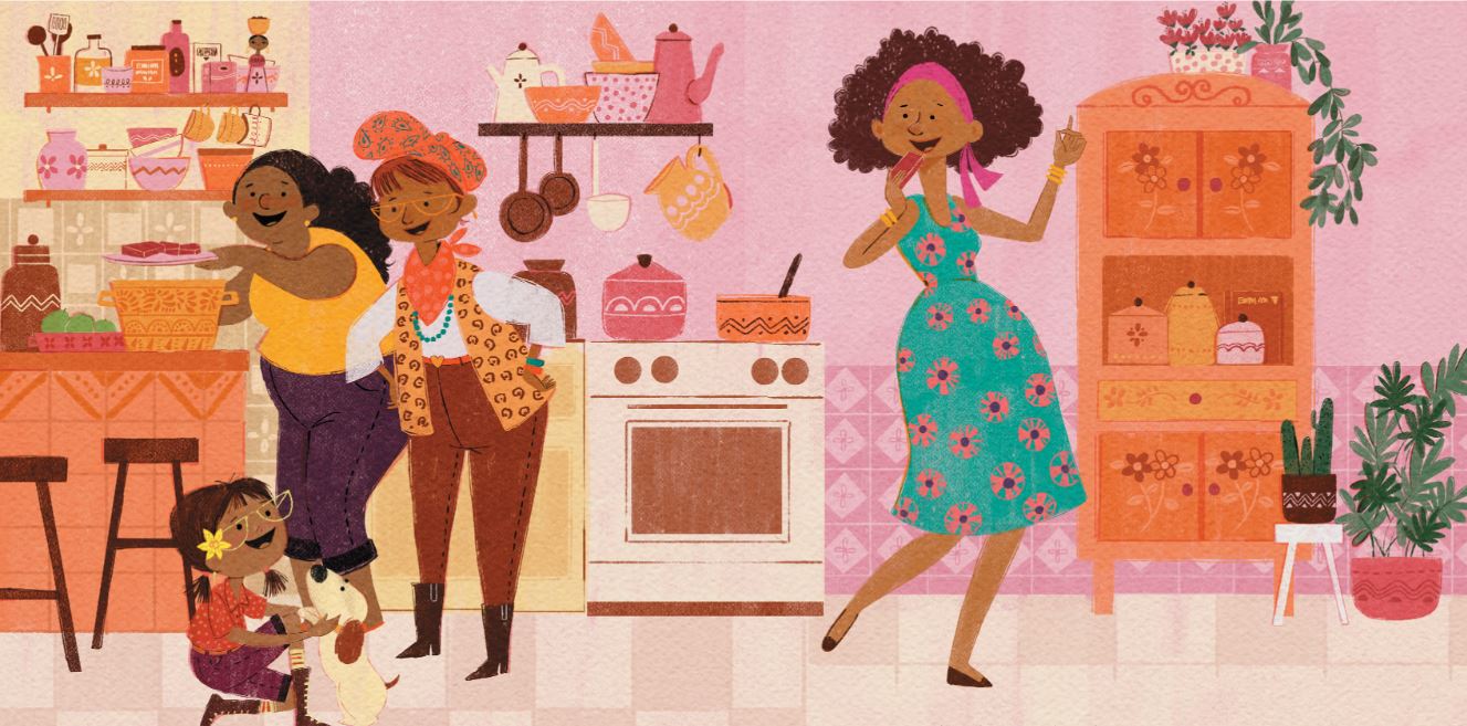 Two page layout from picture book.