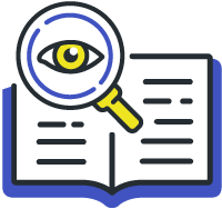 Magnifying glass on top of an open book.