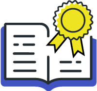 Yellow award ribbon on an open book.