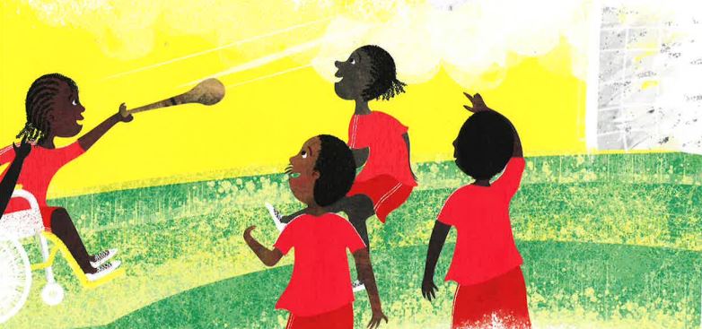 Illustration of four children playing in a circle.