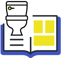 Open book with small toilet in the upper left corner.