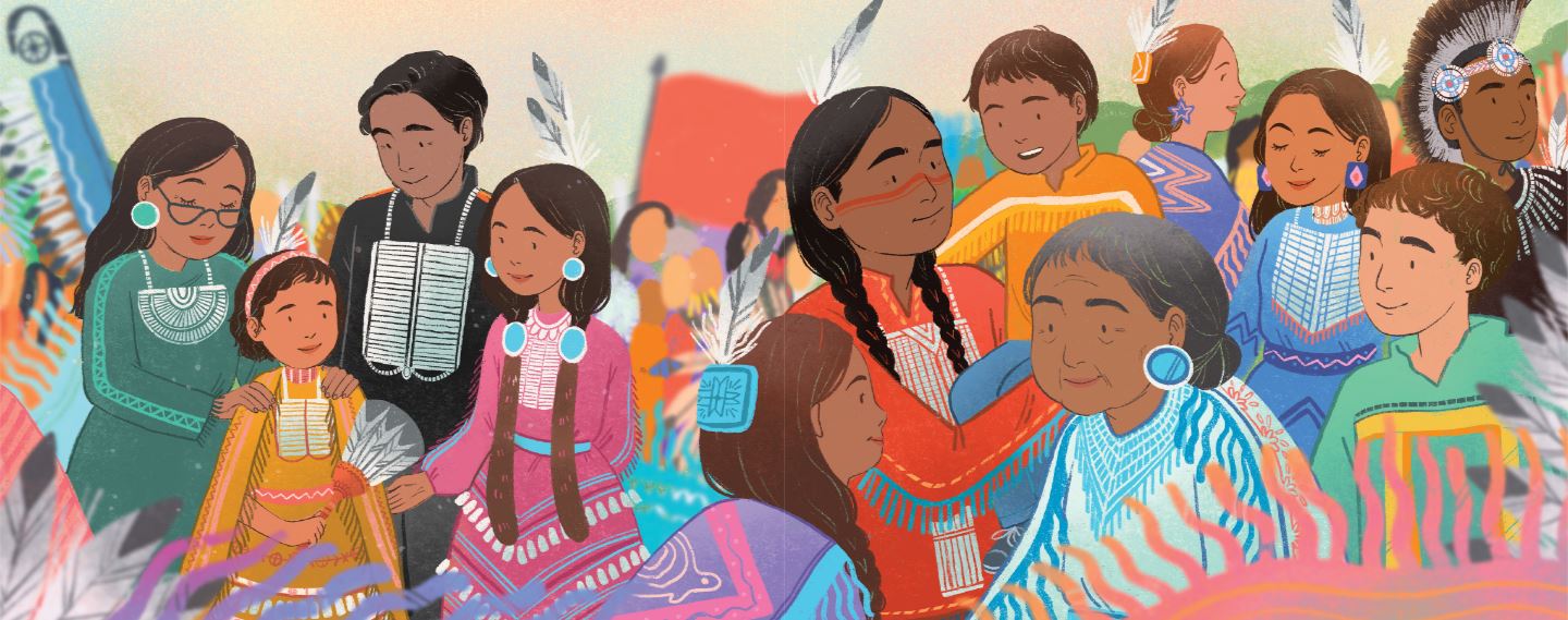 drawing of native americans during a powwow