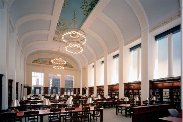 Nashville Public Library grand reading room with tables and chairs