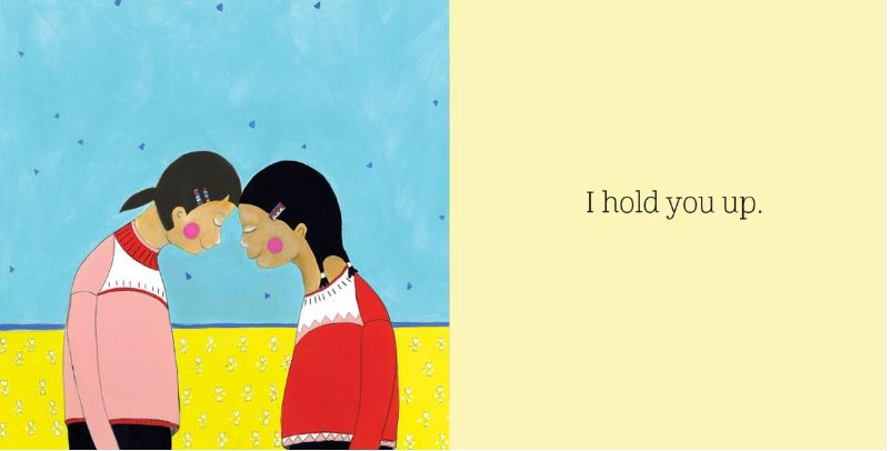 Two figures touching foreheads next to the words "I hold you up"