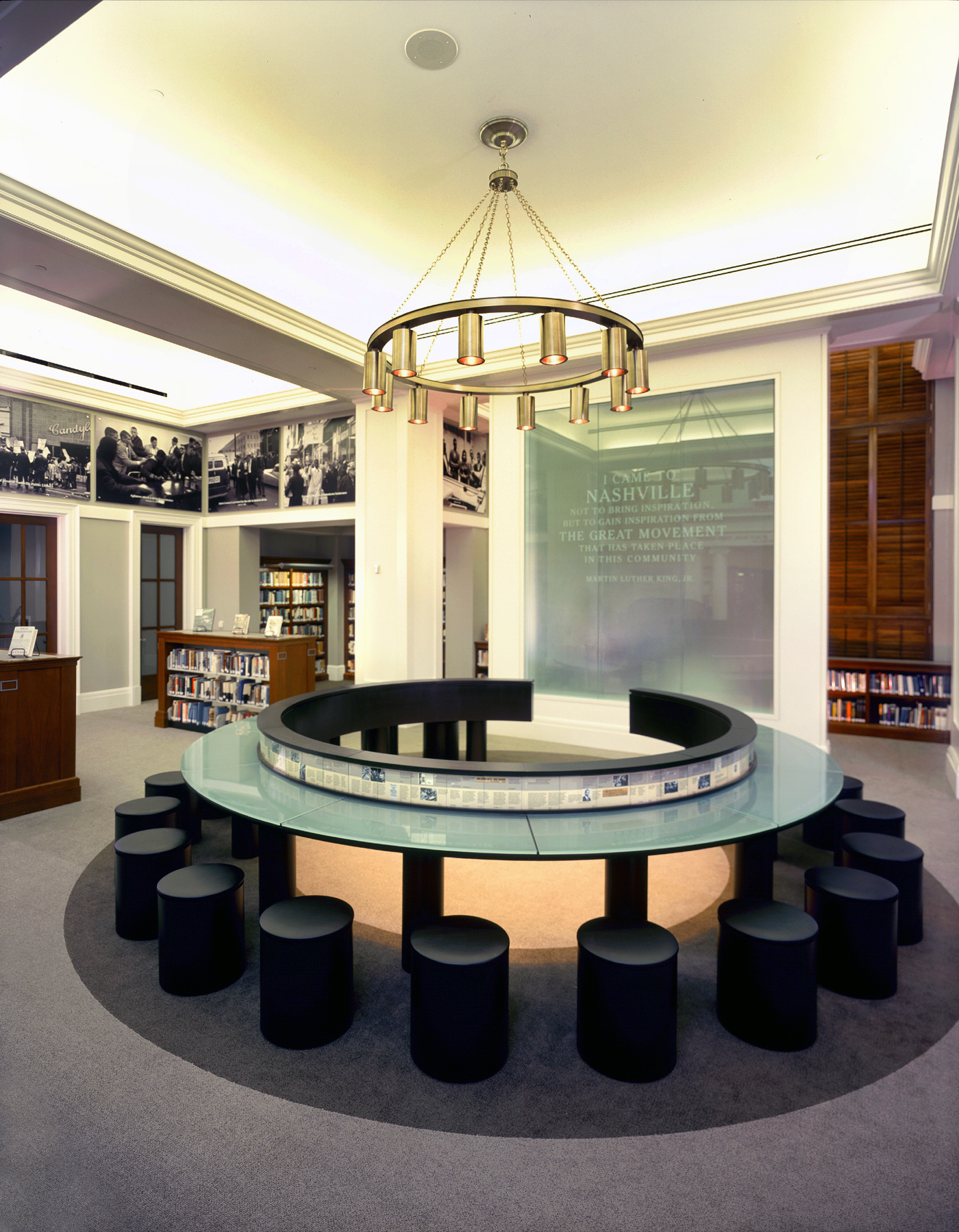 View of the main seating area of the Civil Rights Room in the Main Downtown Library