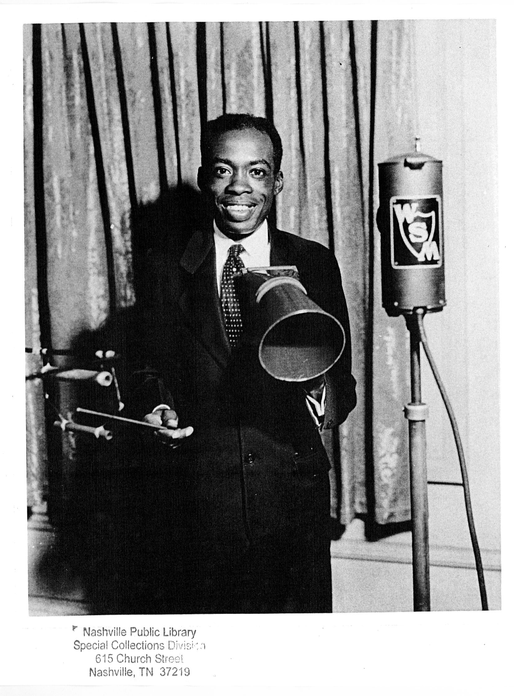 Photo of DeFord Bailey in the WSM studio