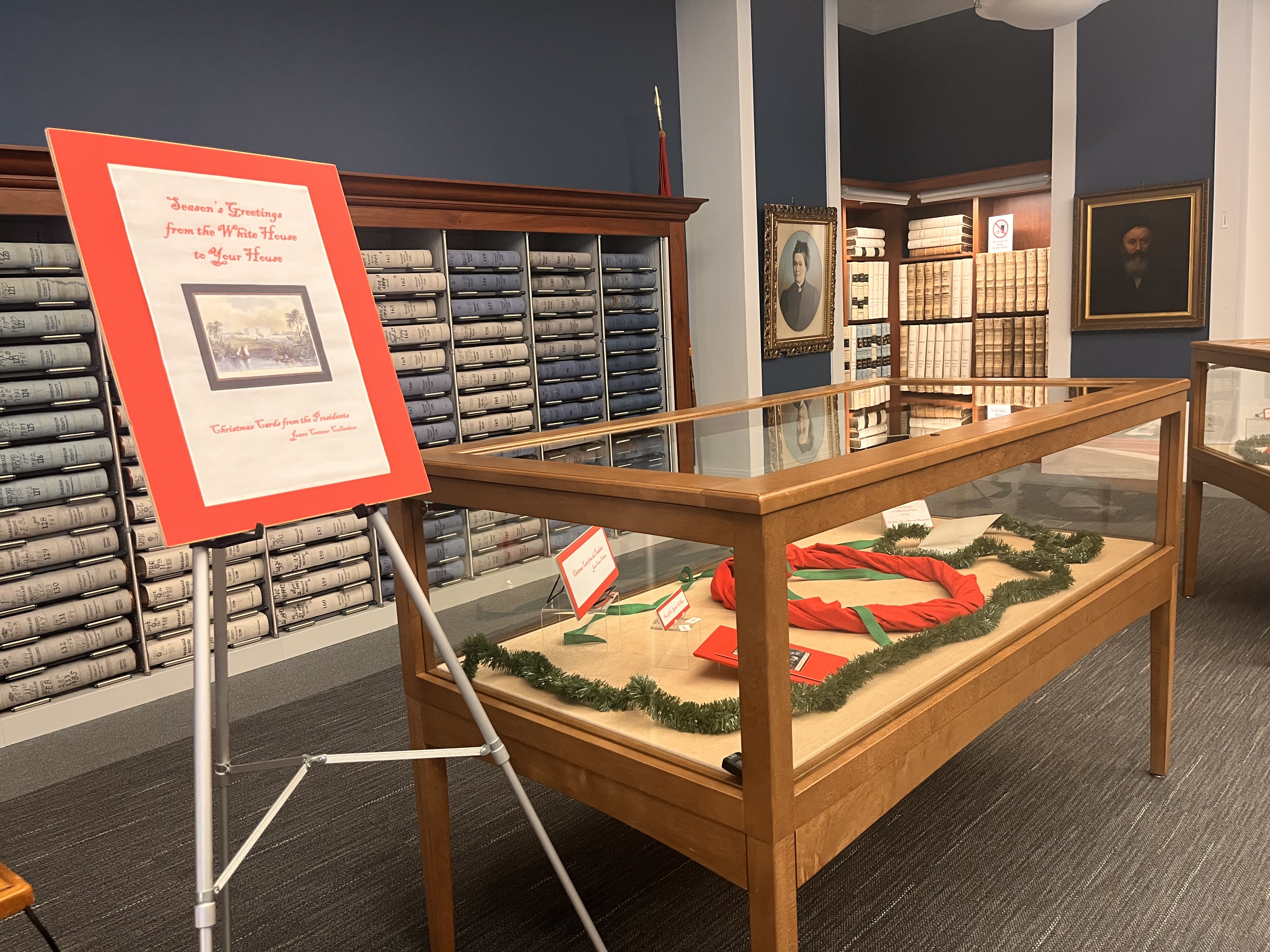 Documents in a display case