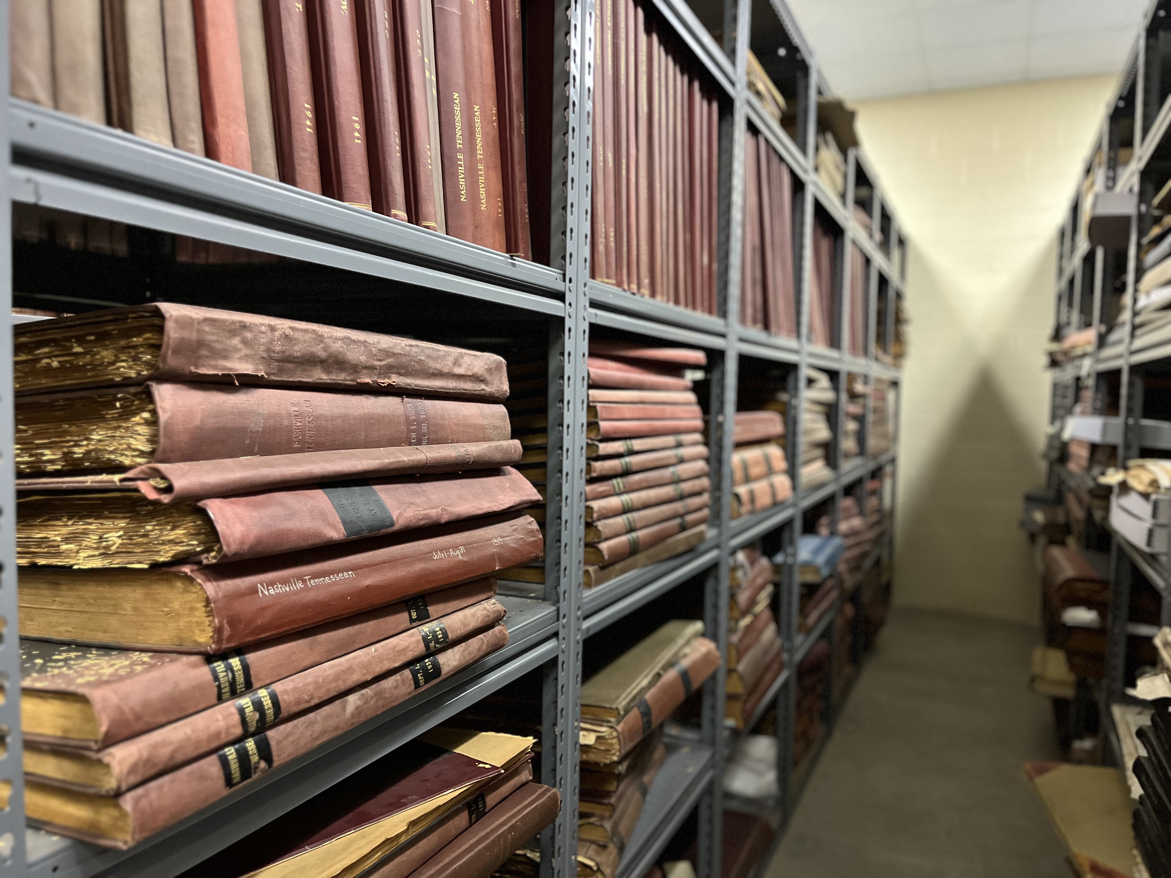 Row of bound newspapers