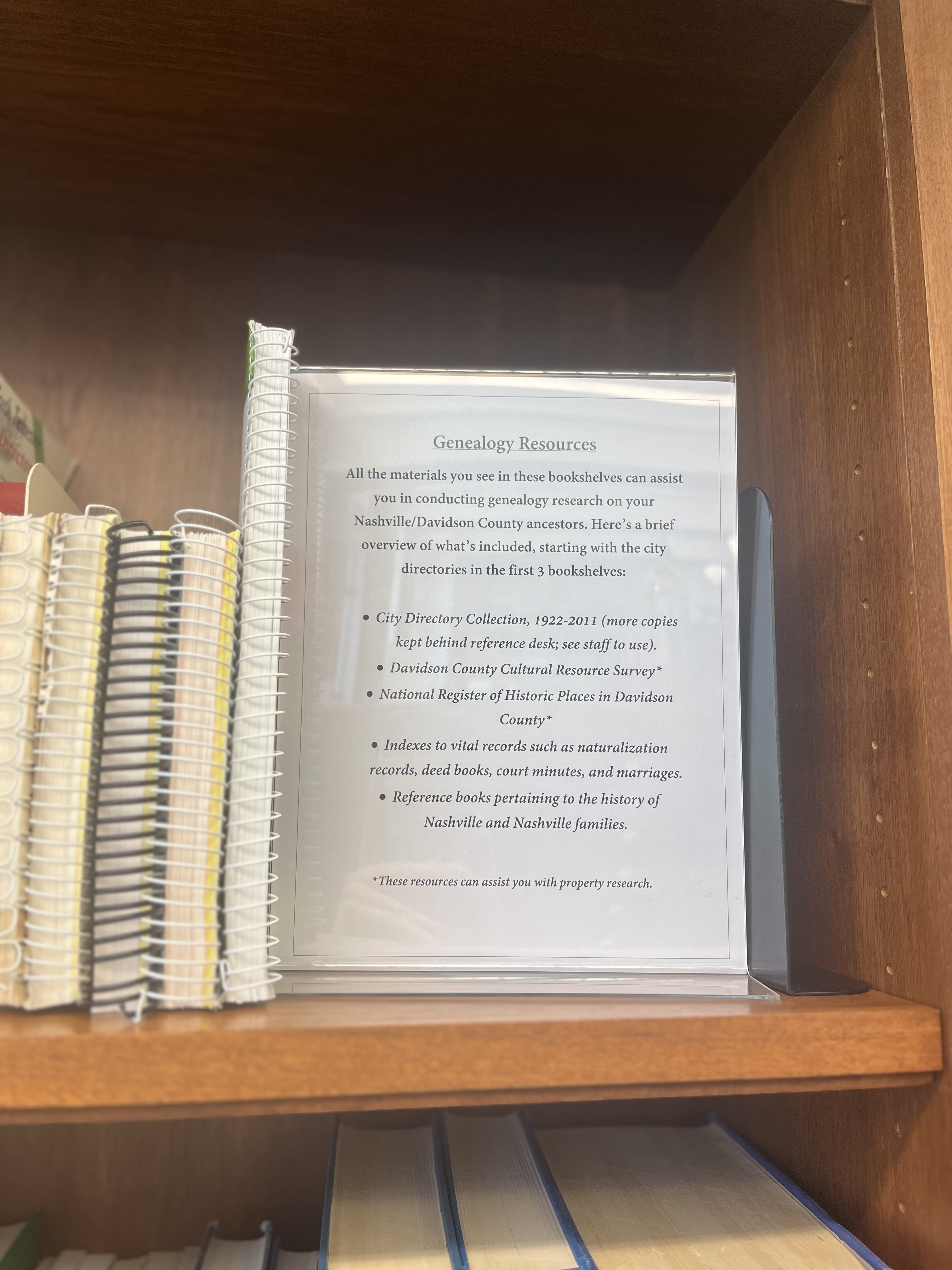 Photo of genealogy resources from the metro archives division