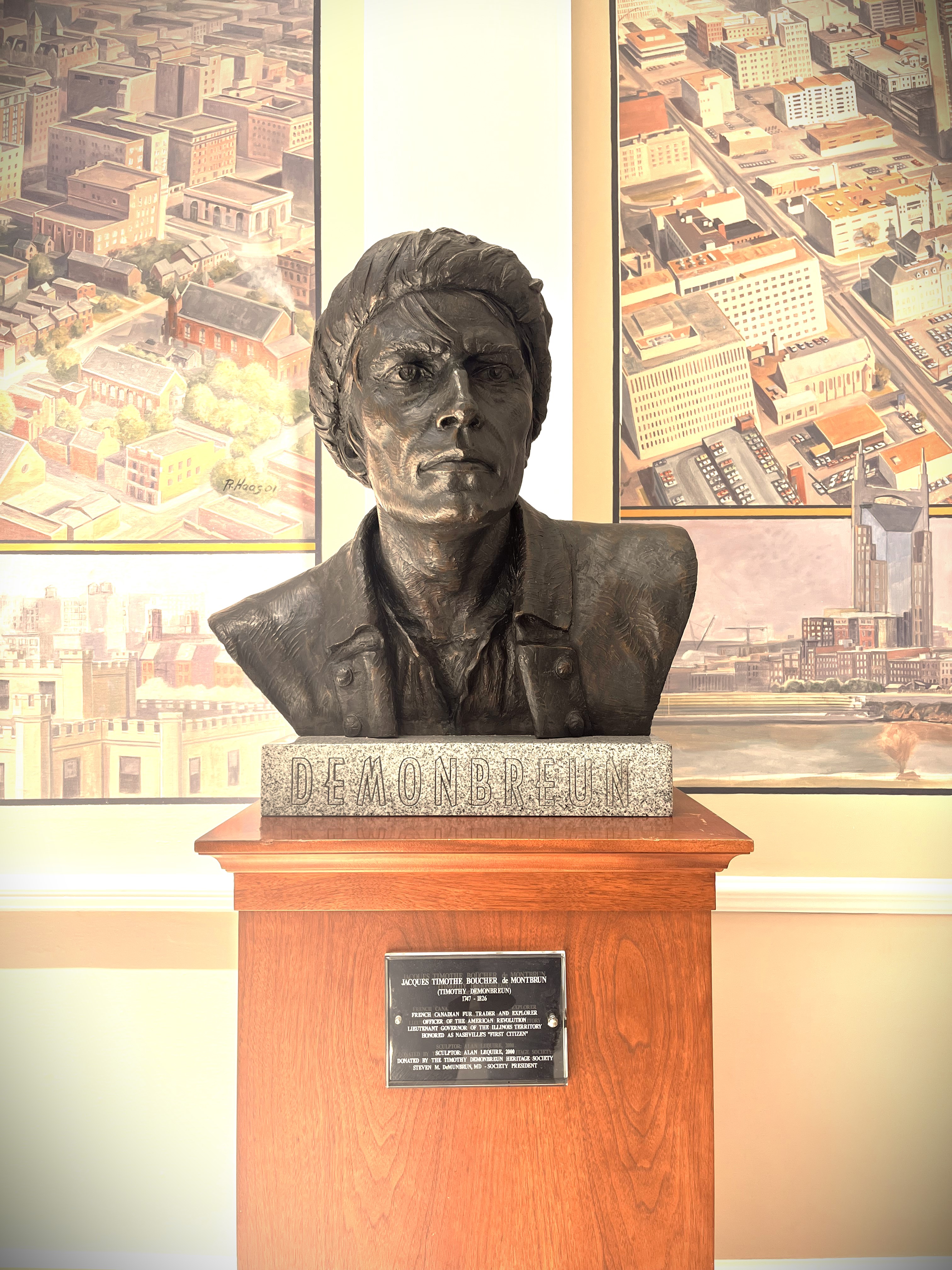 close up view of the Timothy demonbreun bust thats located at the downtown library, sculpted by Alan LeQuire