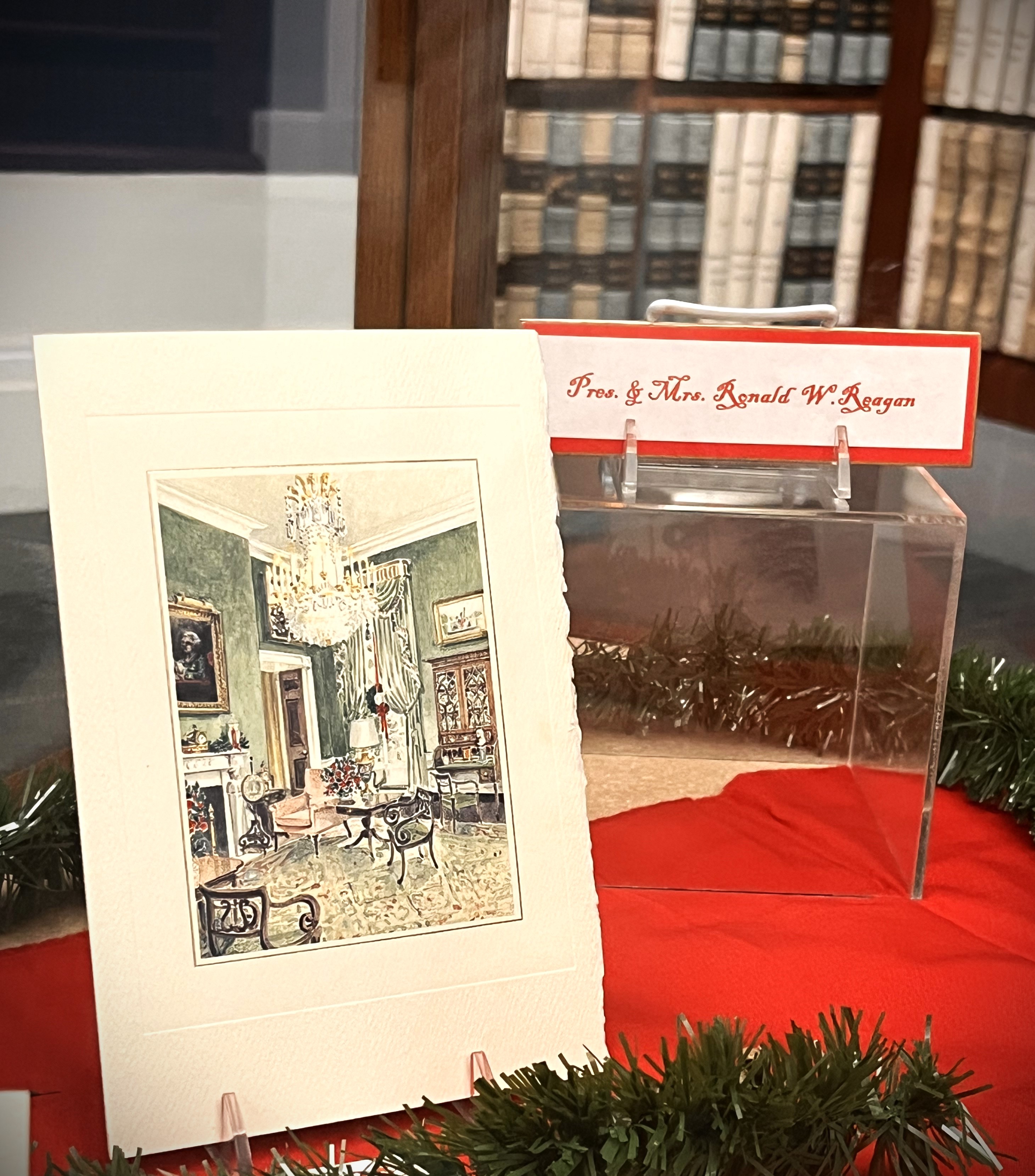 Christmas card in a display case in the Archives