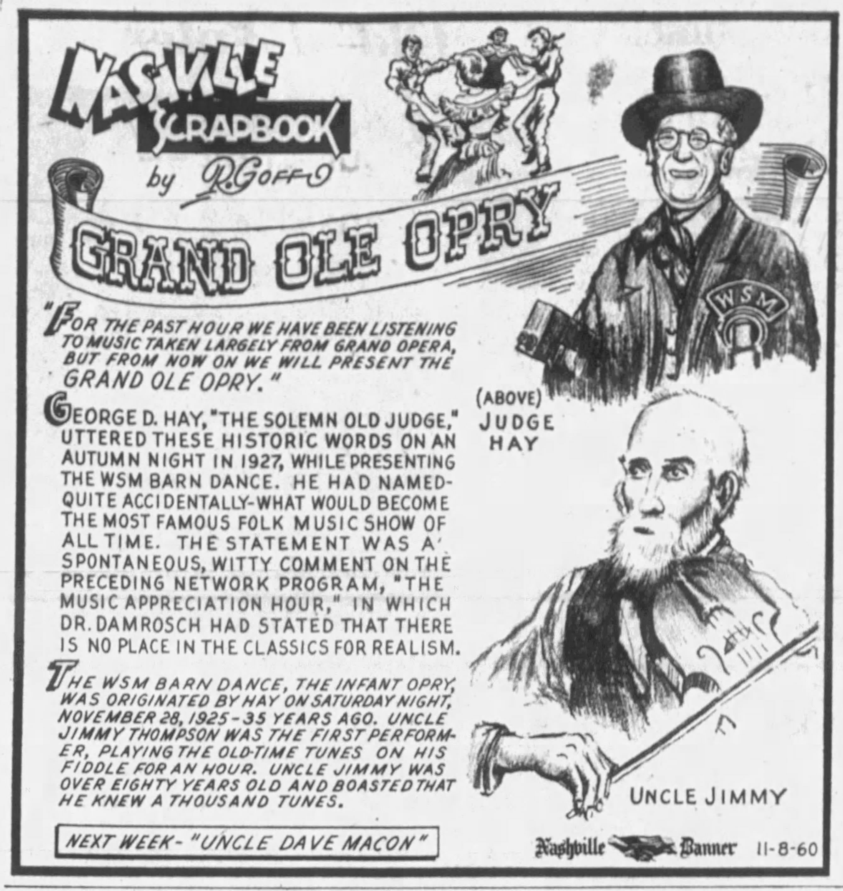 Nashville Banner clipping about the Grand Ole Opry 