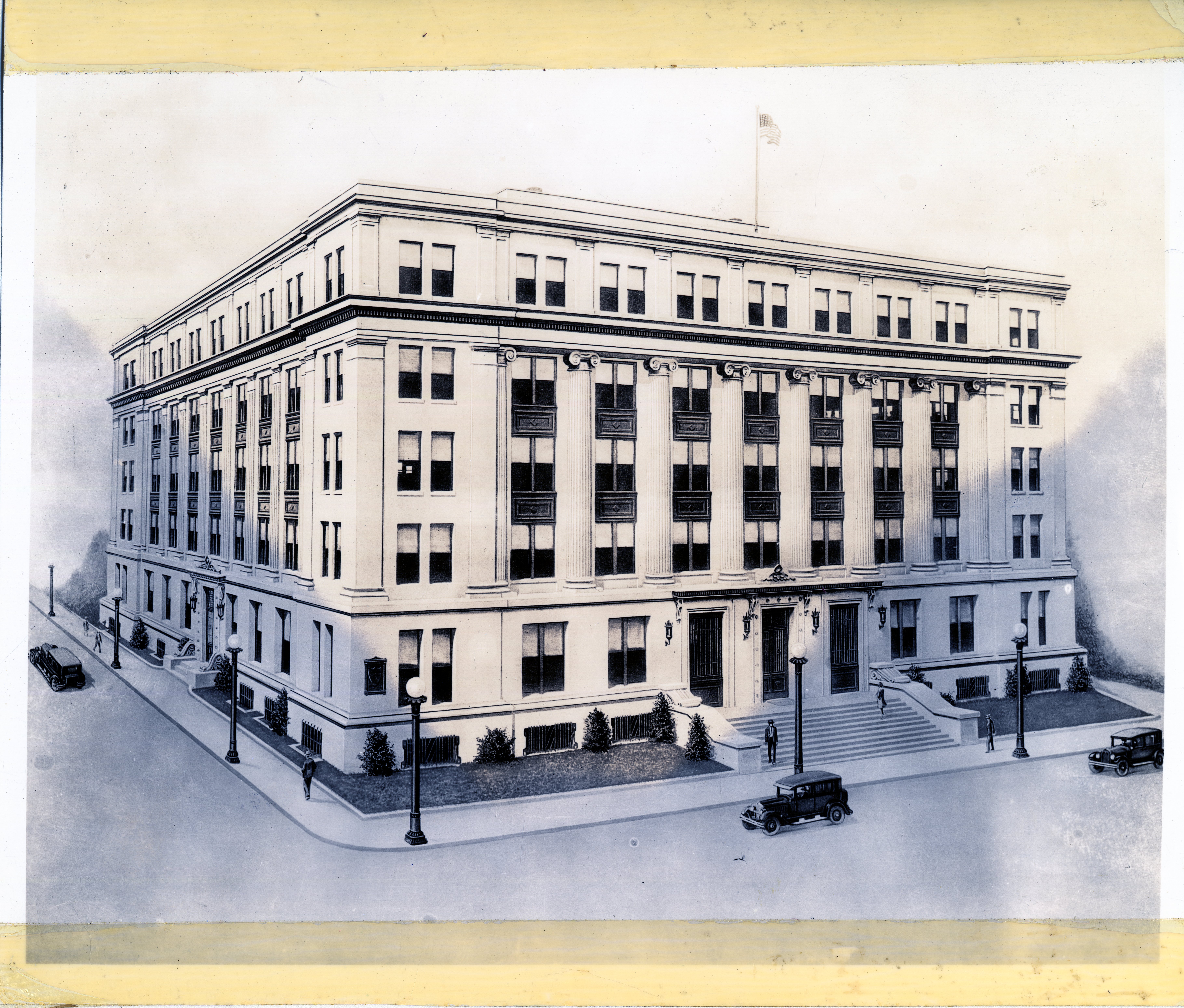 Rendering of the National Life Building on 7th and Union, home of WSM