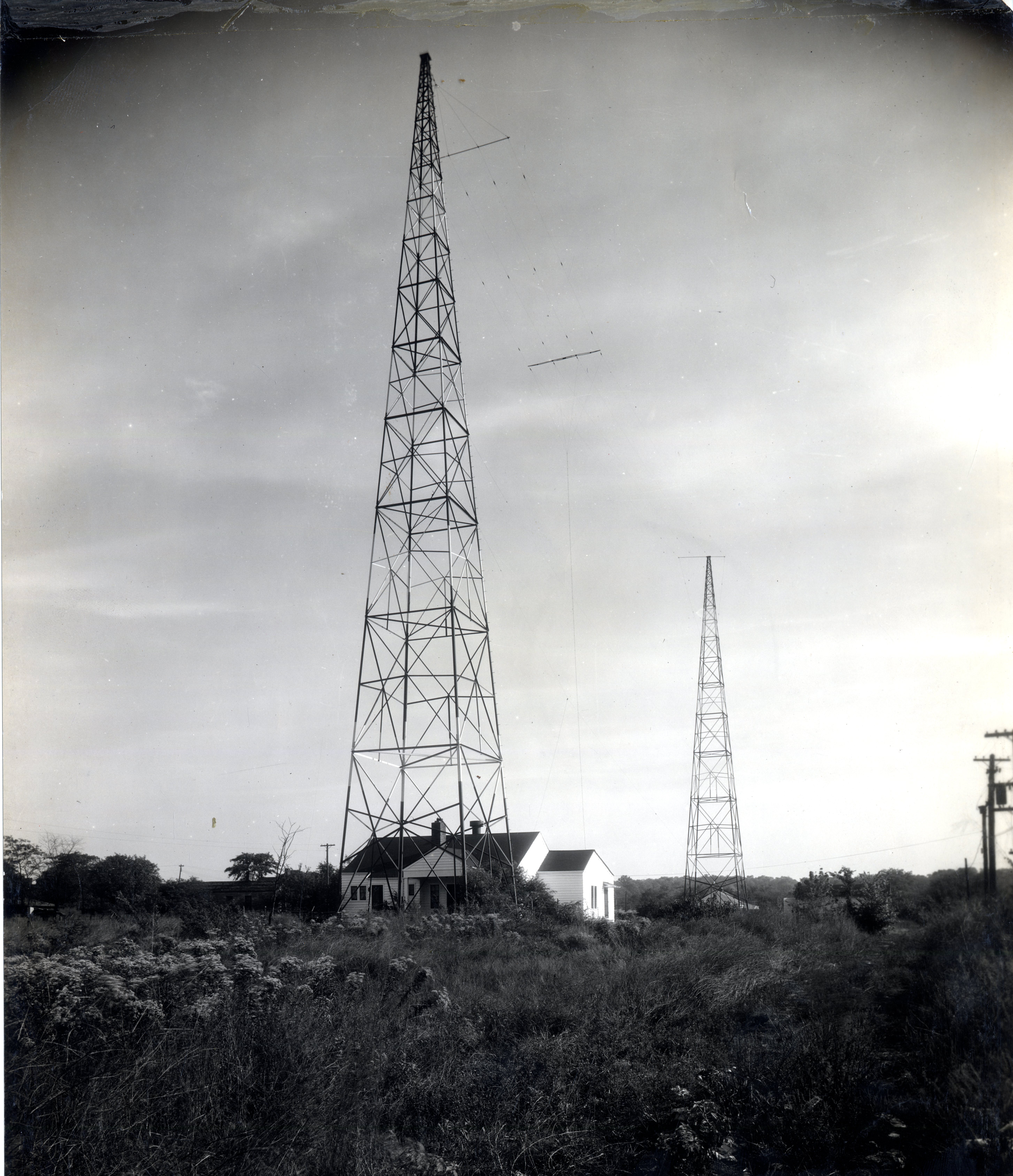 Photos of early WSM towers in a field
