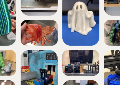Photo collage showing various 3D printed items.