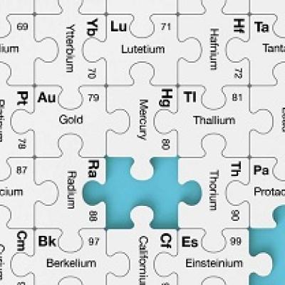 Puzzle with names of heavy element names on each piece.