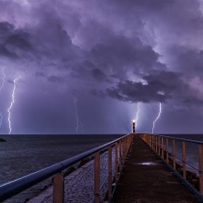 Lightning at night.