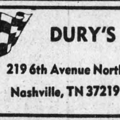 Ad for Dury's business in the Tennessean, in 1978