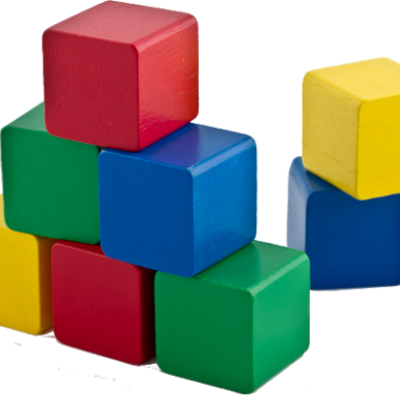 Red, green, yellow, and blue blocks.
