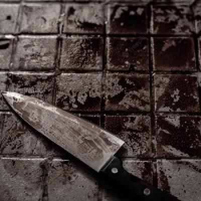Tile floor with knife.