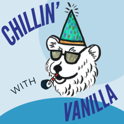 Vanilla, a polar bear, wearing a party hat