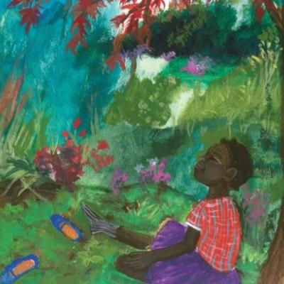 Illustration of a girl in the woods.