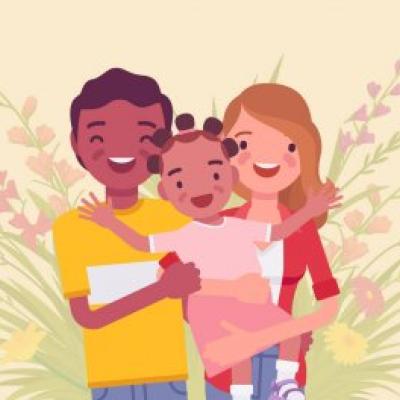 Illustration of a man and a woman with a child.