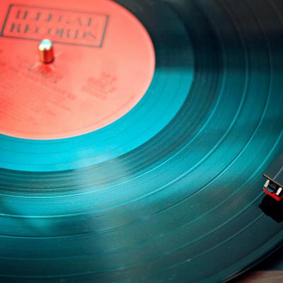 Record on a record player.