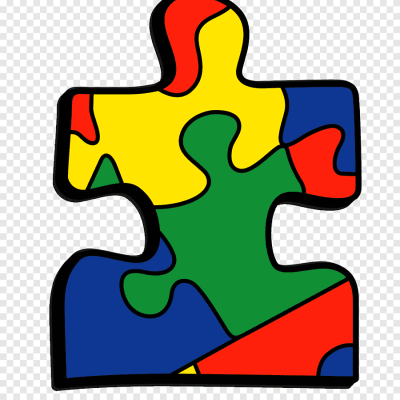 Puzzle piece with red, yellow, blue, and green puzzle pieces inside