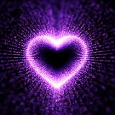 Drawing of a glowing purple heart.