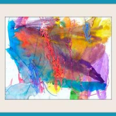 Framed finger painting artwork by a toddler