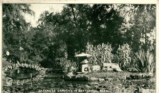 Old post card showing Japanese Gardens at Centennial Park.