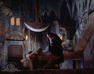 Vincent Price staring in the 1961 film The Pit and the Pendulum, directed by Roger Corman
