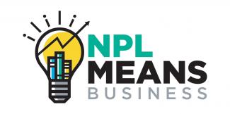 Logo for NPL Means Business. Light bulb with ciy.