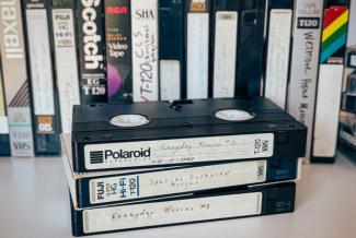 Stack of VHS tapes.